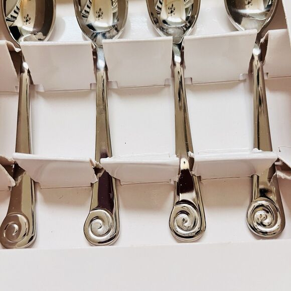 Set /4 GINKGO Ammonite Demitasse Spoons Stainless 18/10 Spiral Tip Glossy - Picture 3 of 8